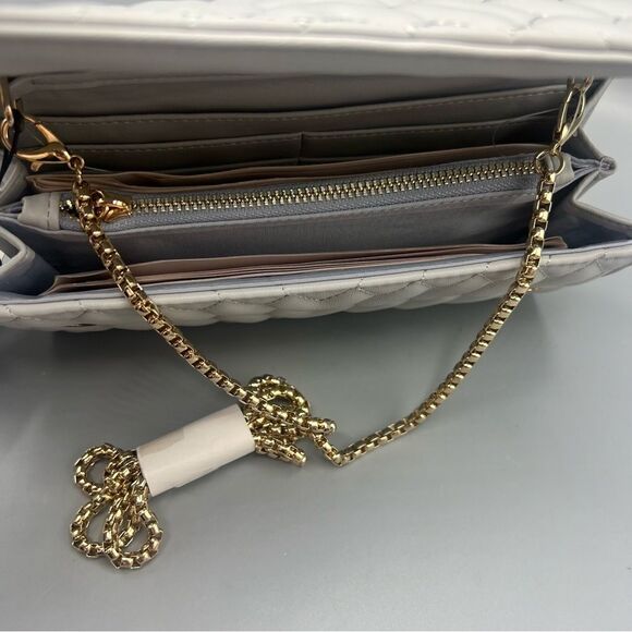 Zara Silver Quilted Crossbody Gold Chain Wallet New - Picture 4 of 6